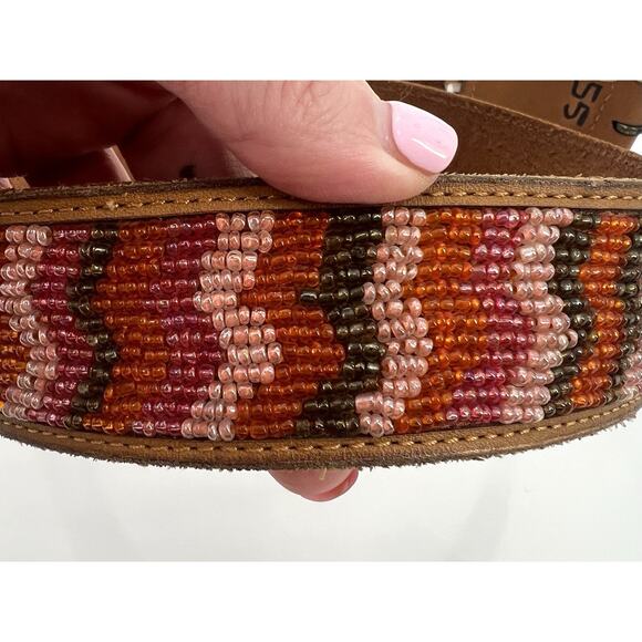 LUCKY BRAND Brown Leather Beaded Belt Boho Southwestern Festival main image 5